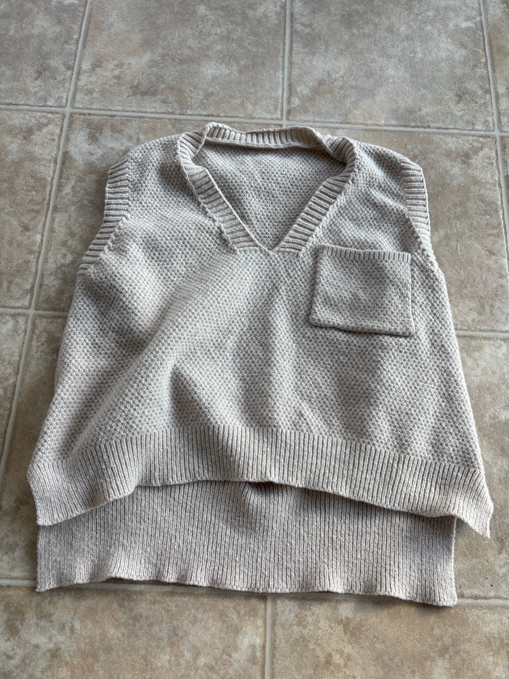 Neutral Beige V-Neck Knit Sweater Vest